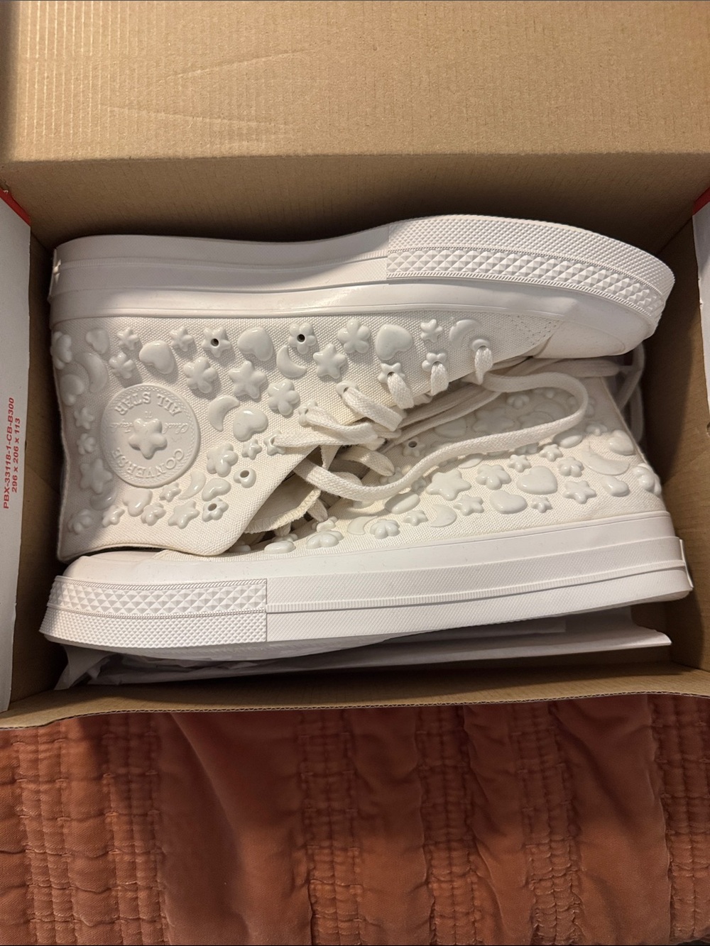 Converse White High-Top Sneakers with Raised Floral Detail